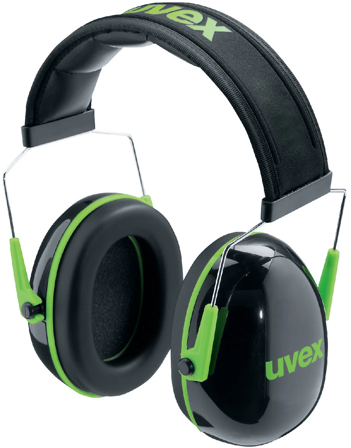 Apsauginės ausinės Uvex K1. SNR: 28dB, juodos/žalios. Super lengvos - tik 171 g.