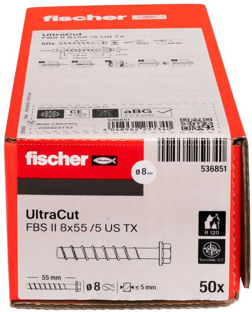 Betonsraigtis UltraCut FBS II 8x55 US TX, Fischer 50 vnt.