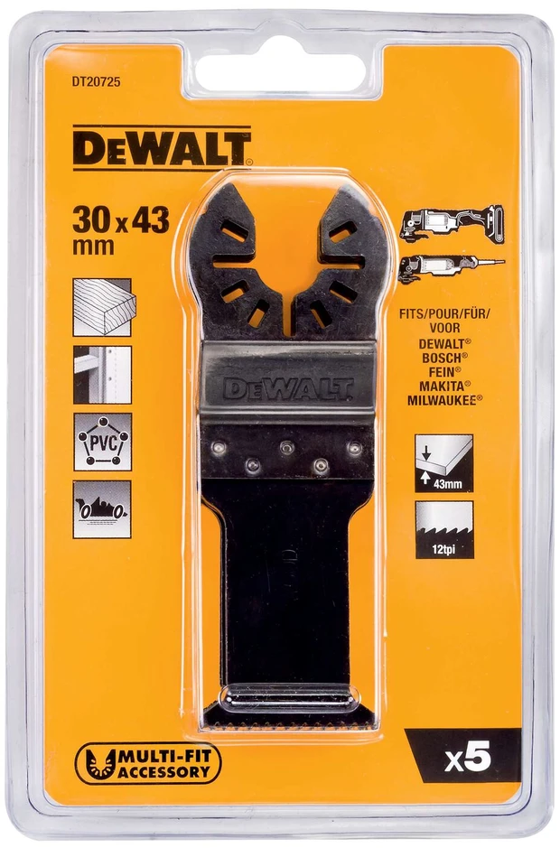 Daugiafunkcinio įrankio geležtės 30 mm x 43 mm, DeWALT, 5 vnt.