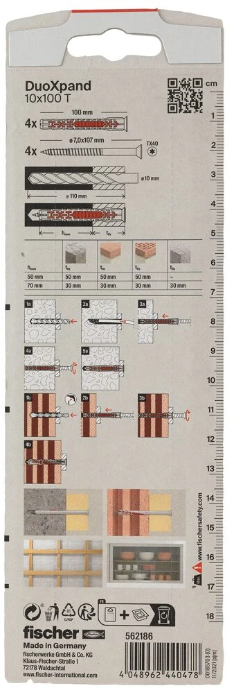 Fischer DuoXpand kaištis su varžtu 10x100 T, 4 vnt.