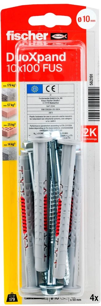 Fischer DuoXpand kaištis su varžtu 10x100 FUS, 4 vnt.