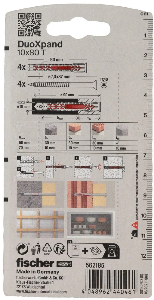 Fischer DuoXpand kaištis su varžtu 10x80 T, 4 vnt.