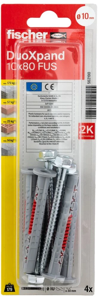 Fischer DuoXpand kaištis su varžtu 10x80 FUS, 4 vnt.