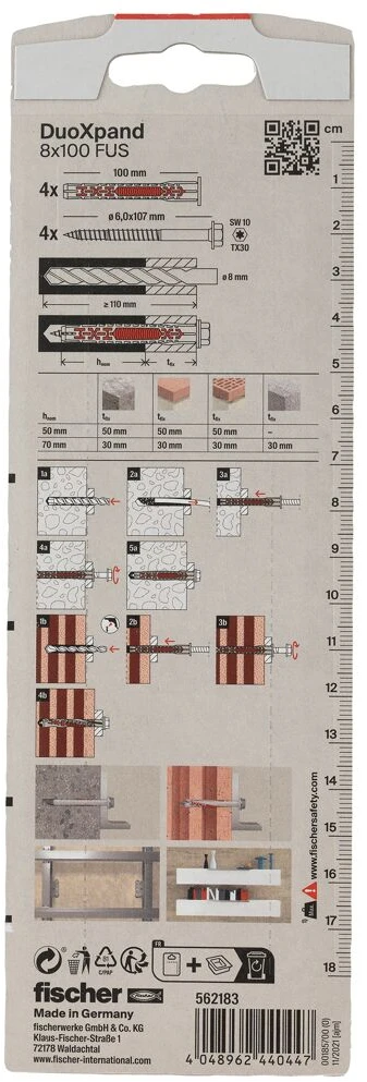 Fischer DuoXpand kaištis su varžtu 8x100 FUS, 4 vnt.