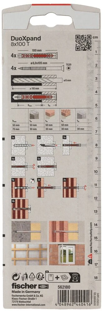 Fischer DuoXpand kaištis su varžtu 8x100 T, 4 vnt.