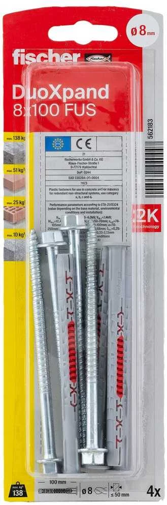 Fischer DuoXpand kaištis su varžtu 8x100 FUS, 4 vnt.