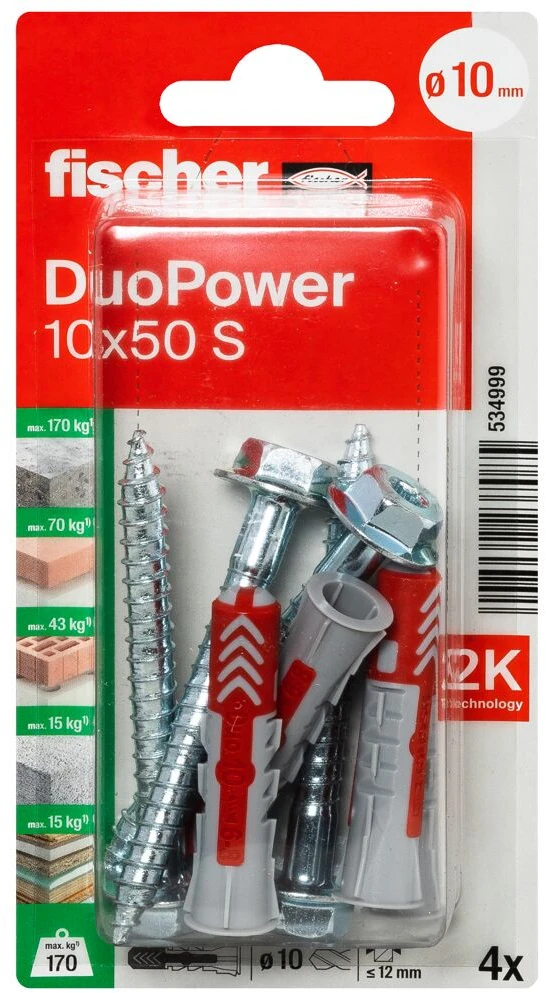 Fischer Dvikomp. kaiš. su varžtu 10x50 mm, 4 vnt.