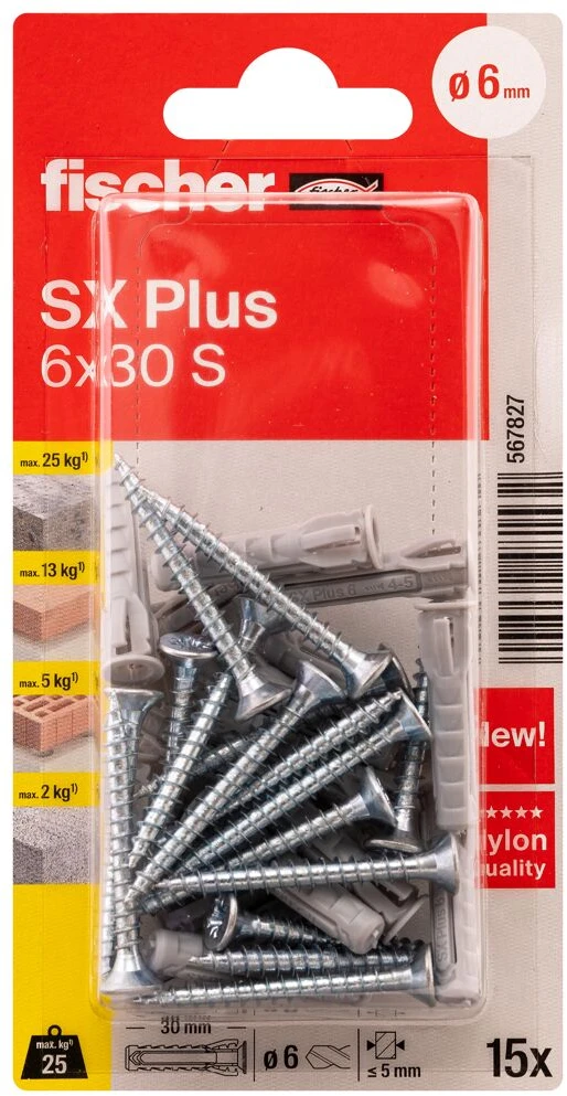 FISCHER kaiščiai su varžtais SX Plus S, 6x30 mm, 15 vnt.