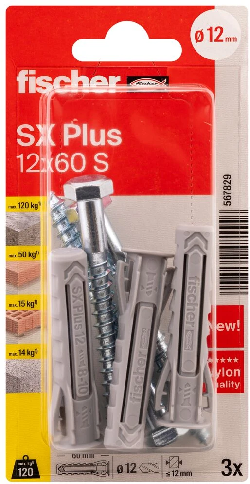 FISCHER kaiščiai su varžtais SX Plus S, 12x60 mm, 3 vnt.