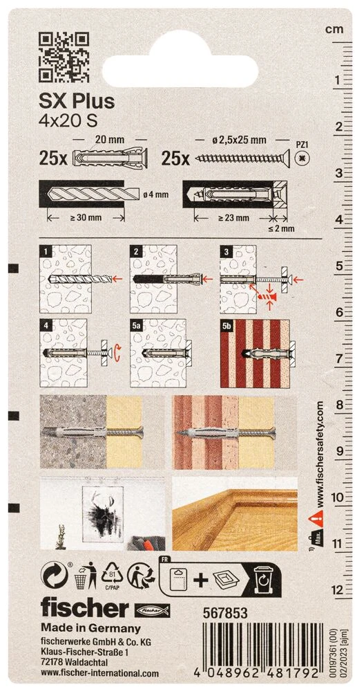 FISCHER kaiščiai su varžtais SX Plus S, 4x20 mm, 25 vnt.
