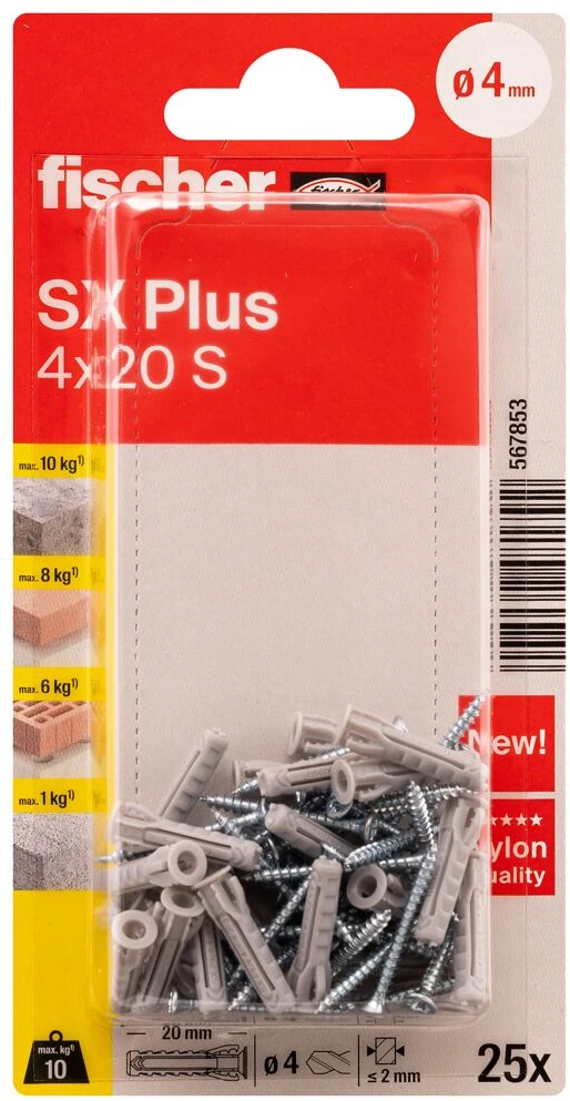 FISCHER kaiščiai su varžtais SX Plus S, 4x20 mm, 25 vnt.