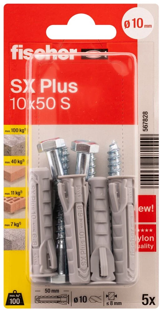 FISCHER kaiščiai su varžtais SX Plus S, 10x50 mm, 5 vnt.