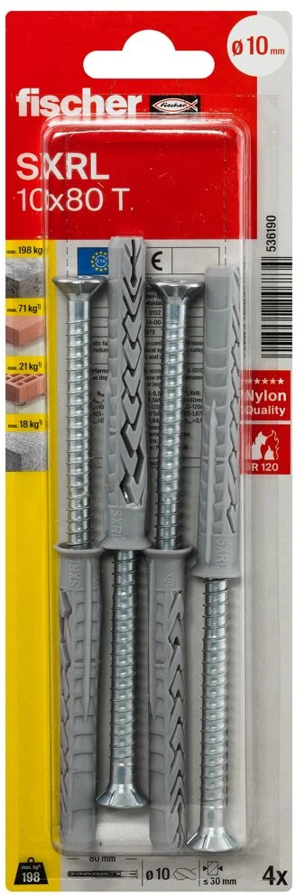 Fischer Kaištis su varžtu SXRL 10 x 80 T 4 vnt.