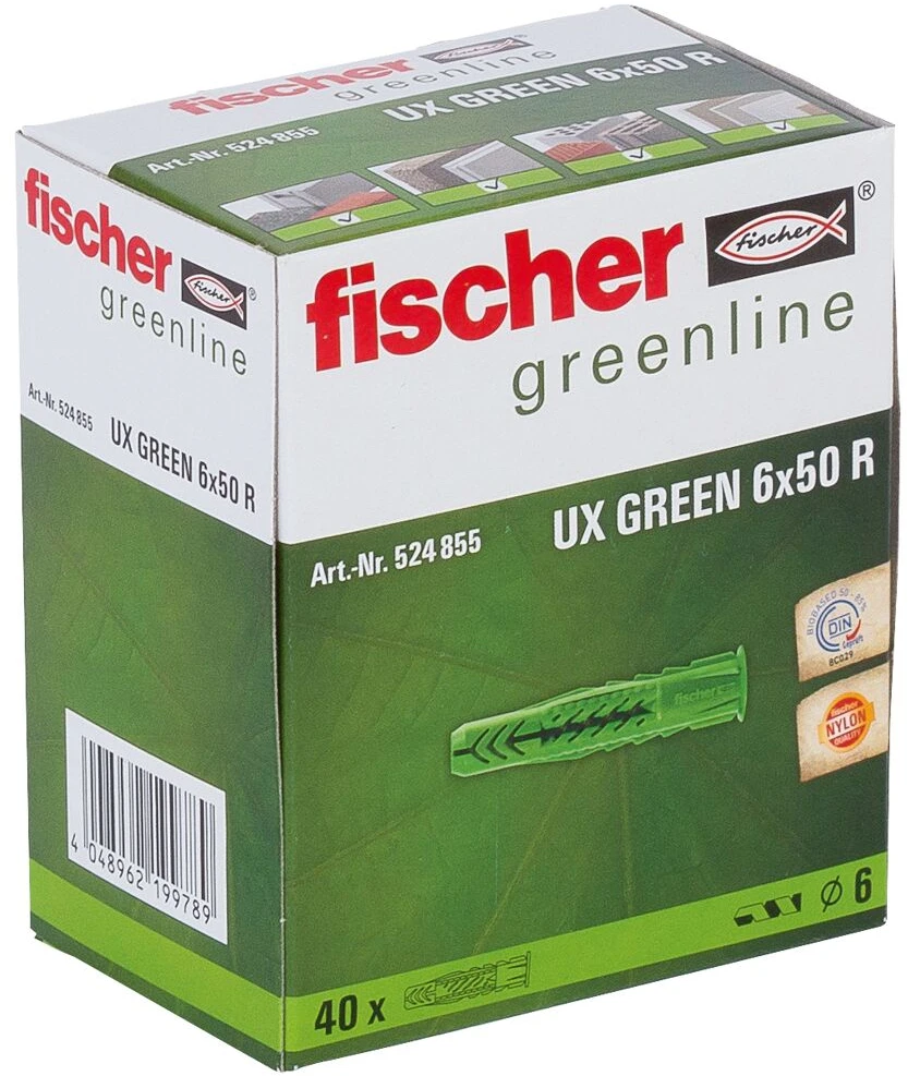 Fischer Univ. kaištis UX Žalias 6 x 50 R su žiedeliu 40 vnt.