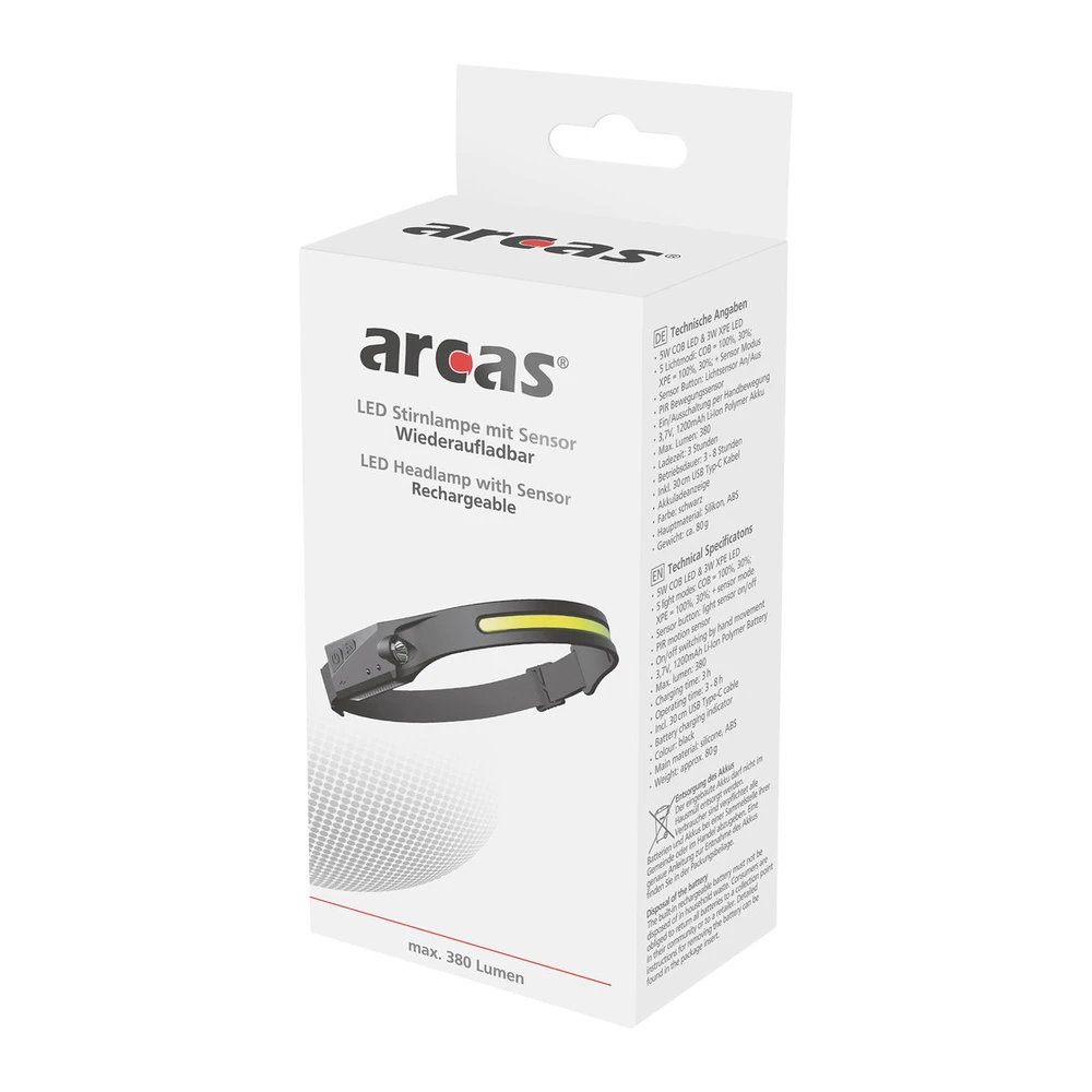 Arcas Galvos žibintuvėlis, 5W + 3W LED, įkraunamas