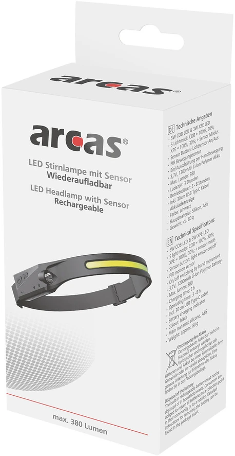 Arcas Galvos žibintuvėlis, 5W + 3W LED, įkraunamas