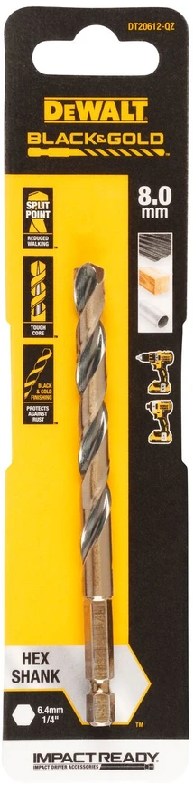 Grąžtas metalui HEX 1/4, 8.0 mm, DeWALT