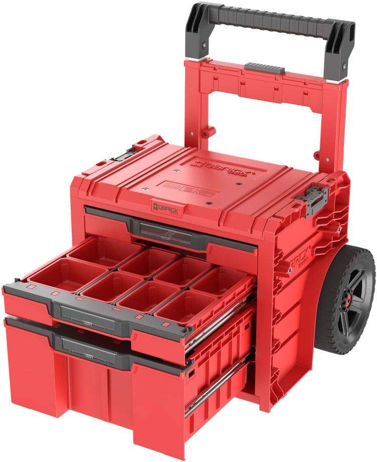 Q-Brick Įrankių dėžė Qbrick System PRO Cart 2.0 Plus Ultra HD Custom, raudonos spalvos, stalčių skaičius: 3