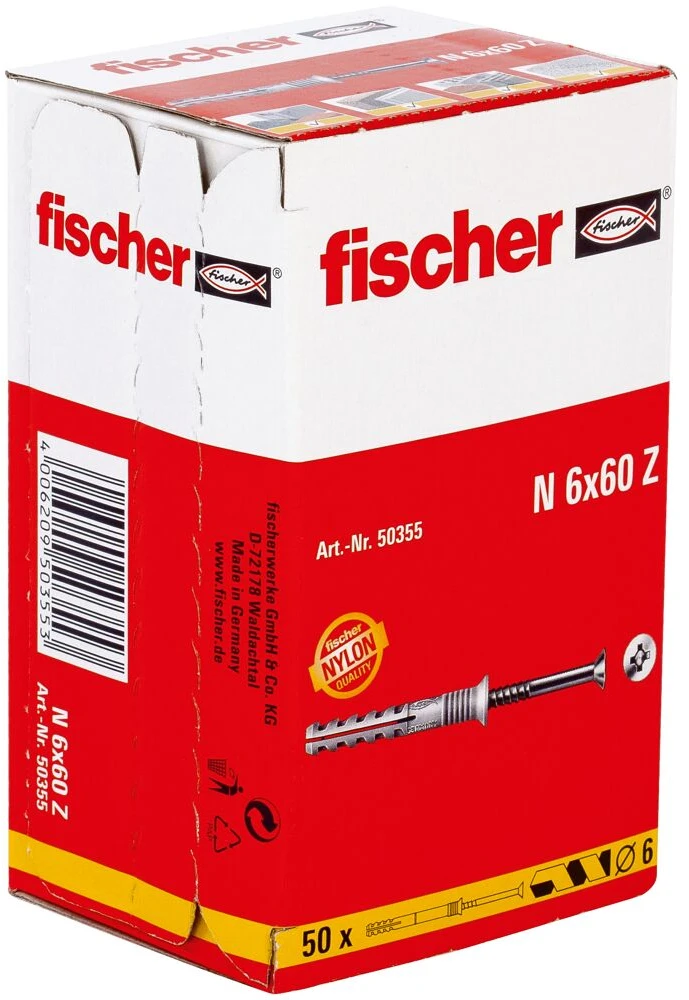 Kalamas kaištis N S 6x60/30 mm, Fischer 50 vnt.