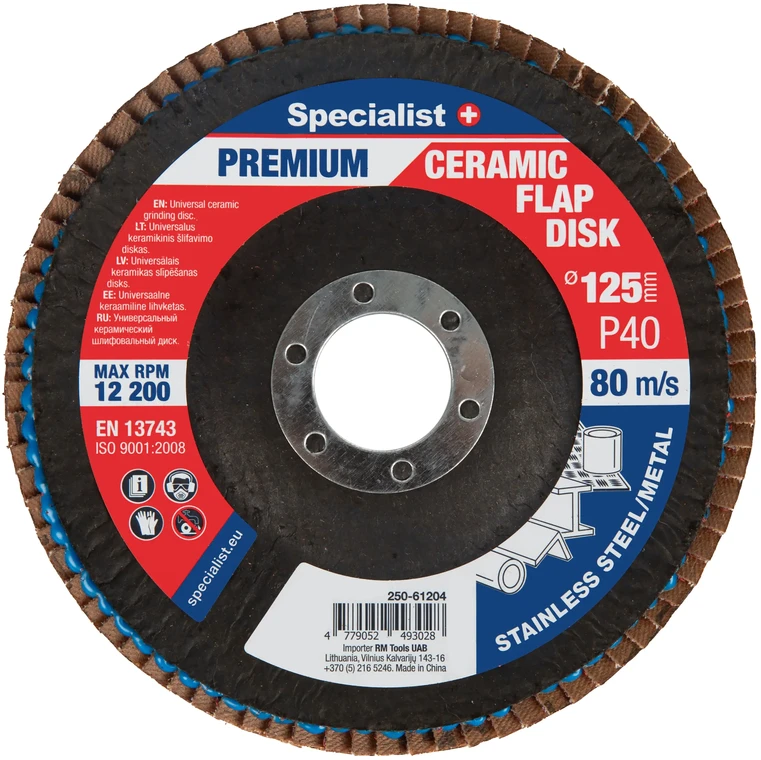 Lapelinis šlifavimo diskas 125 mm, P40, Ceramic PREMIUM, SPECIALIST+