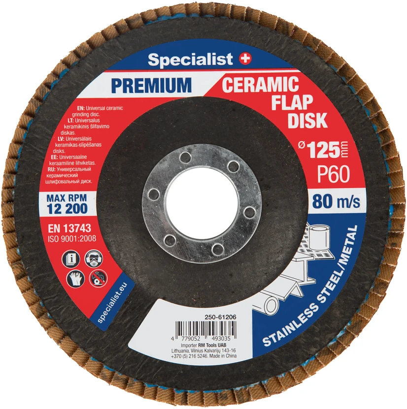 Lapelinis šlifavimo diskas 125 mm, P60, Ceramic PREMIUM, SPECIALIST+