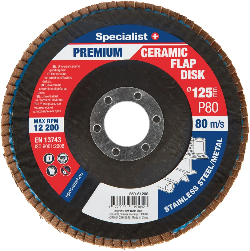 Lapelinis šlifavimo diskas 125 mm, P80, Ceramic PREMIUM, SPECIALIST+