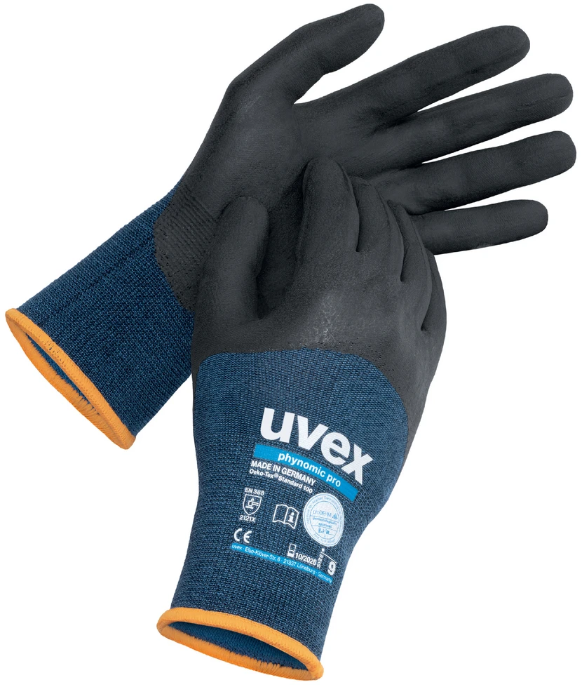 Pirštinės Uvex Phynomic Pro, mėlynos, drėgnai, tepaluotai aplinkai 8 dydis