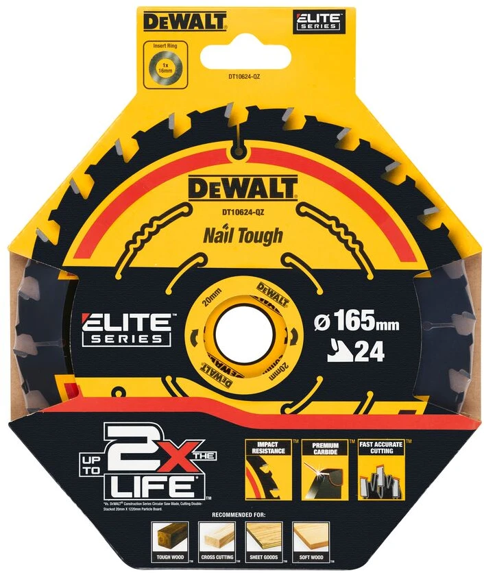 Pjovimo diskas medienai DeWalt; 165x1,65x20,0 mm; Z24; 18°