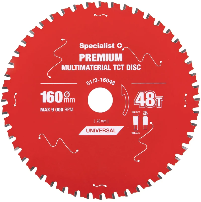 Universalus pjovimo diskas SPECIALIST+ Premium, 160 x 1,6 x 20 mm, 48 dantų, 0°, TCT
