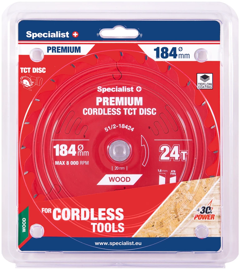 Pjovimo diskas 184x24Tx20/16mm, Cordless PREMIUM, SPECIALIST+