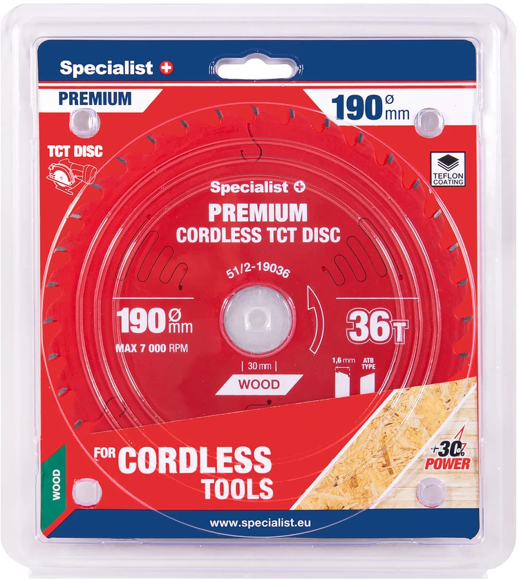 Pjovimo diskas SPECIALIST+ Cordless 190x36Tx30mm