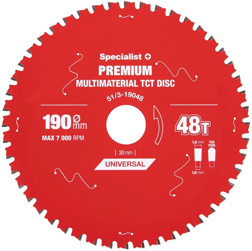 Universalus pjovimo diskas SPECIALIST+ Premium, 190 x 1,6 x 30 mm, 48 dantų, 0°, TCT