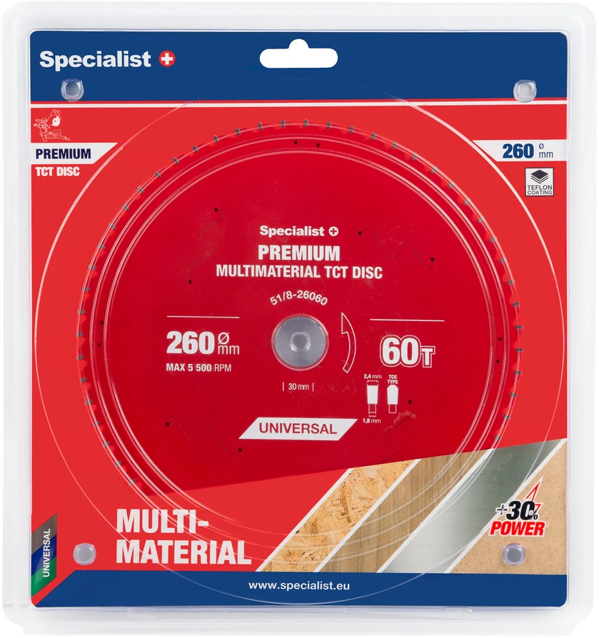 Pjovimo diskas Specialist+ LMM2606030-T; 260x30x1,6 mm; Z60; 0°