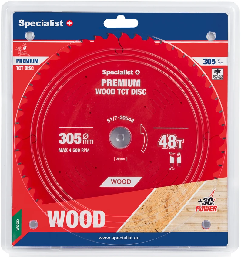 Medžio pjovimo diskas SPECIALIST+ Premium, 305 x 2,2 x 30 mm, 48 dantų, 5°, TCT