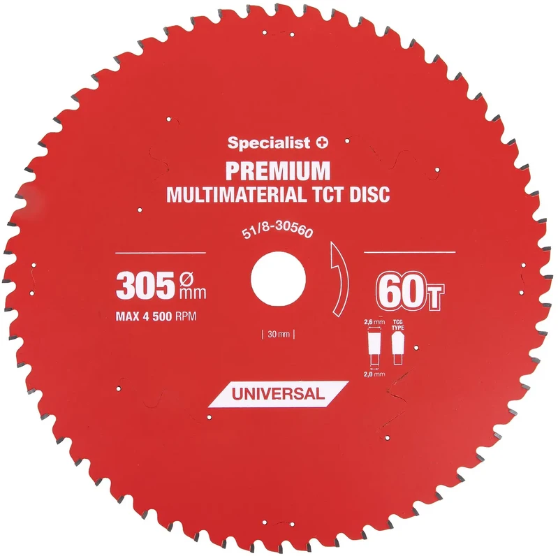 Universalus pjovimo diskas SPECIALIST+ Premium, 305 x 2,6 x 30 mm, 60 dantų, 0°, TCT, staklėms