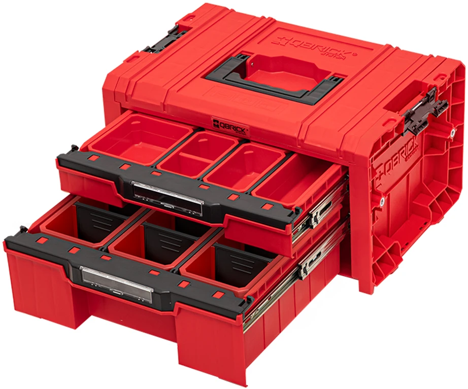 QBRICK PRO įrankių dėžė su 2 stalčiais 2.0 EXPERT Raudonas