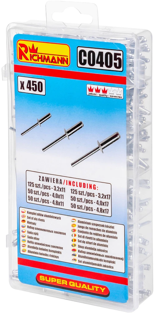 RICHMANN Aliumininių kniedžių kompl. 450 vnt.