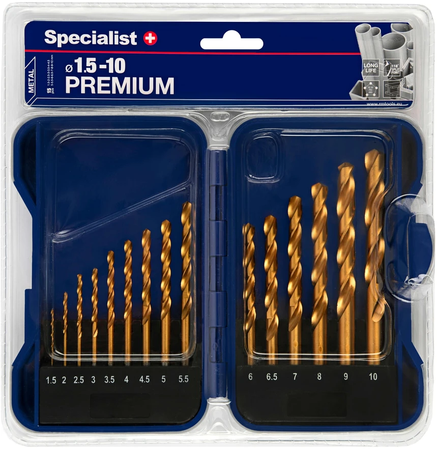 SPECIALIST+ grąžtų rinkinys TITANIUM, 1.5-10 mm, 15 vnt.
