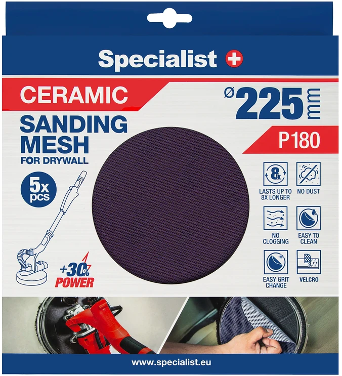Specialist+ keramikinis tinklelis MESH, 225 mm, P180, 5 vnt.