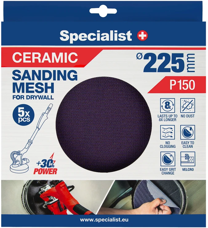 Specialist+ keramikinis tinklelis MESH, 225 mm, P150, 5 vnt.