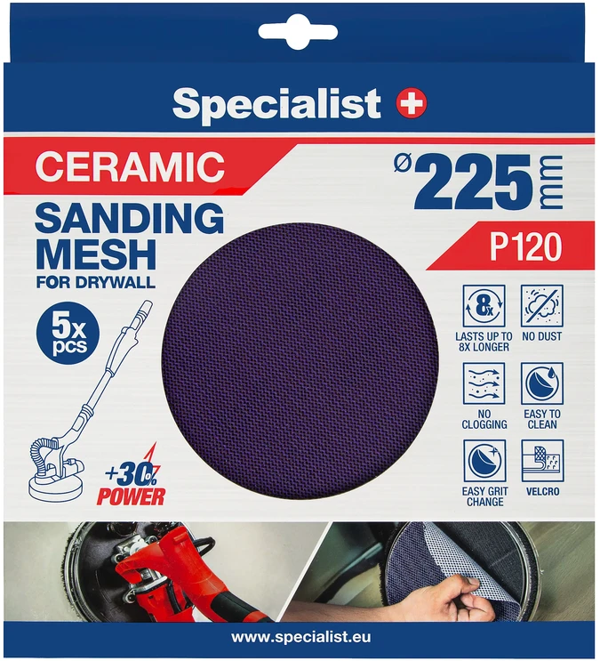 Specialist+ keramikinis tinklelis MESH, 225 mm, P120, 5 vnt.