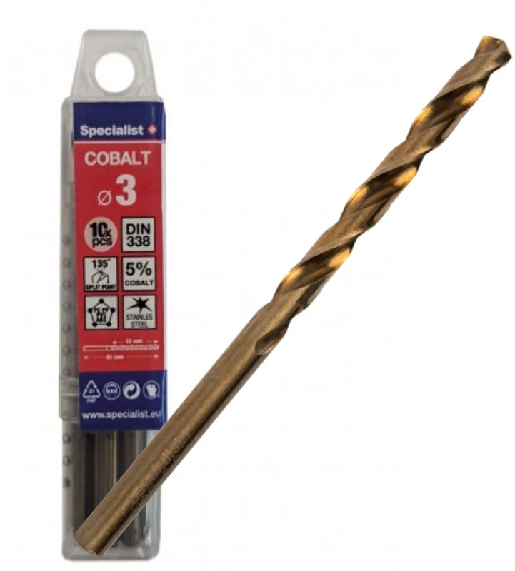 Grąžtas metalui Specialist Cobalt; 3x61 mm; 10 vnt.