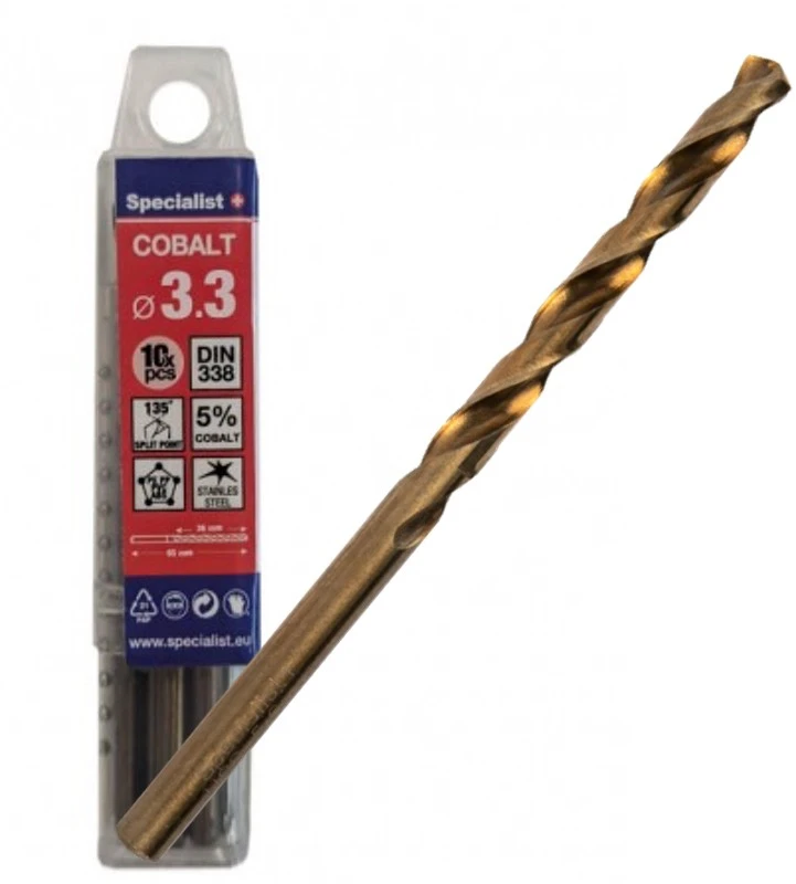 Grąžtas metalui Specialist Cobalt; 3,3x65 mm; 10 vnt.