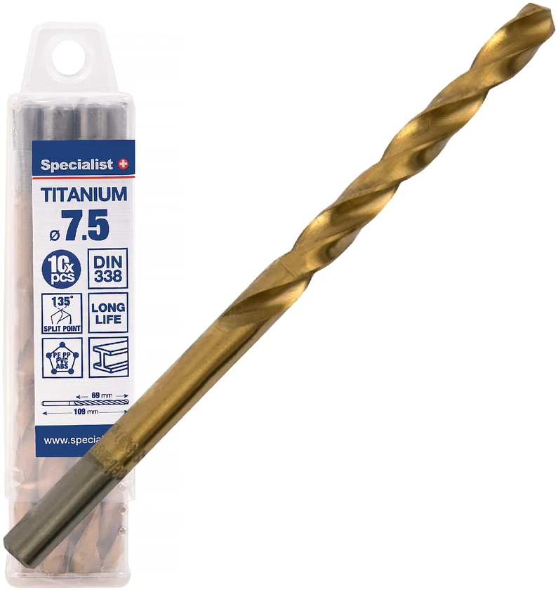 SPECIALIST+ metalo grąžtas TITAN, 7.5 mm, 10 vnt.