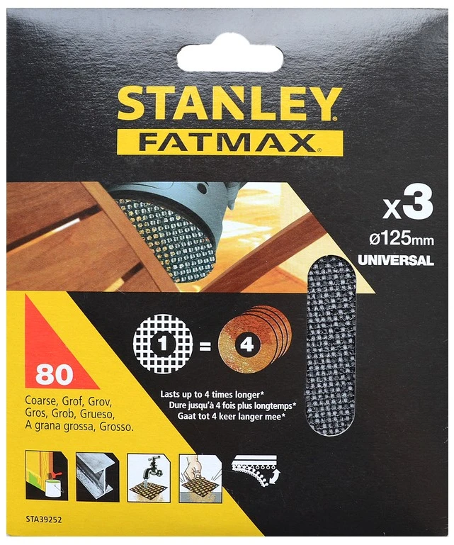 Stanley Šlif. tinklelis VELCRO 125 mm, 3 x 240 g