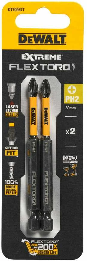 Smūginiai antgaliai PH2 89mm 2vnt. DeWalt DT70567T