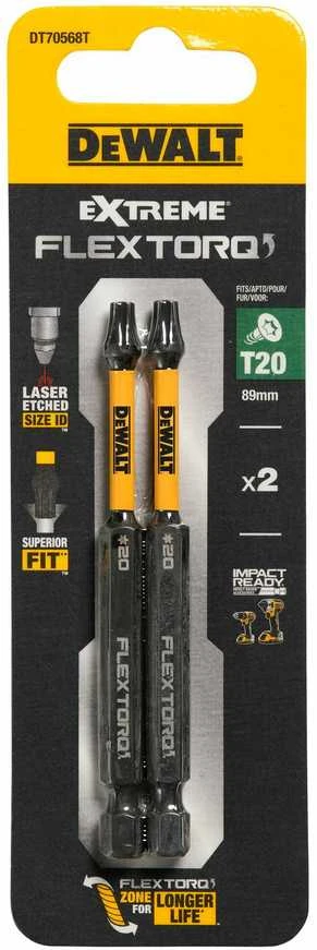 DEWALT POVEIKIO PATARIMAS. TORX T20x89mm /2vnt.. DT70568T-QZ