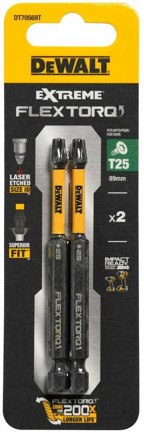 Sukimo antgaliukai FLEXTORQ T25 89 mm, DeWALT, 2 vnt.