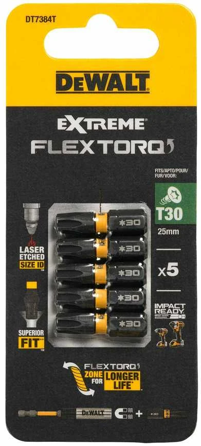 Sukimo antgaliukai FLEXTORQ T30 25 mm, DeWALT, 5 vnt.