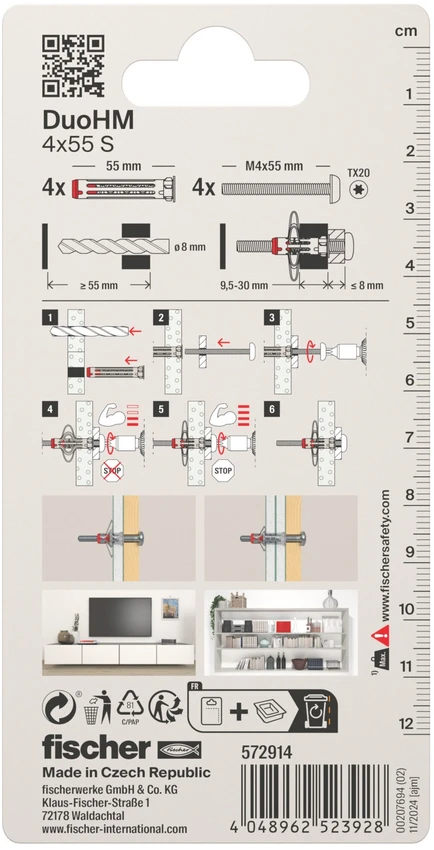 Ravensburger Tuščiavidurių konstrukcijų kaištis DuoHM 4x55 S PH TX, Fischer, 4 vnt.